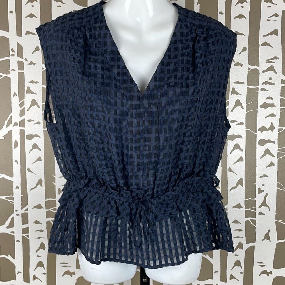 Current Air Semi-Sheer Plaid Peplum Top L